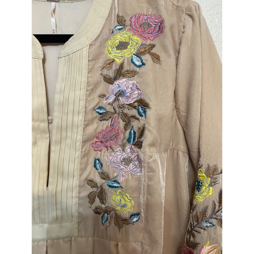 Free People Mia Velvet Embroidered Mini Dress Size M Floral Fall Winter Festival - Picture 2 of 9